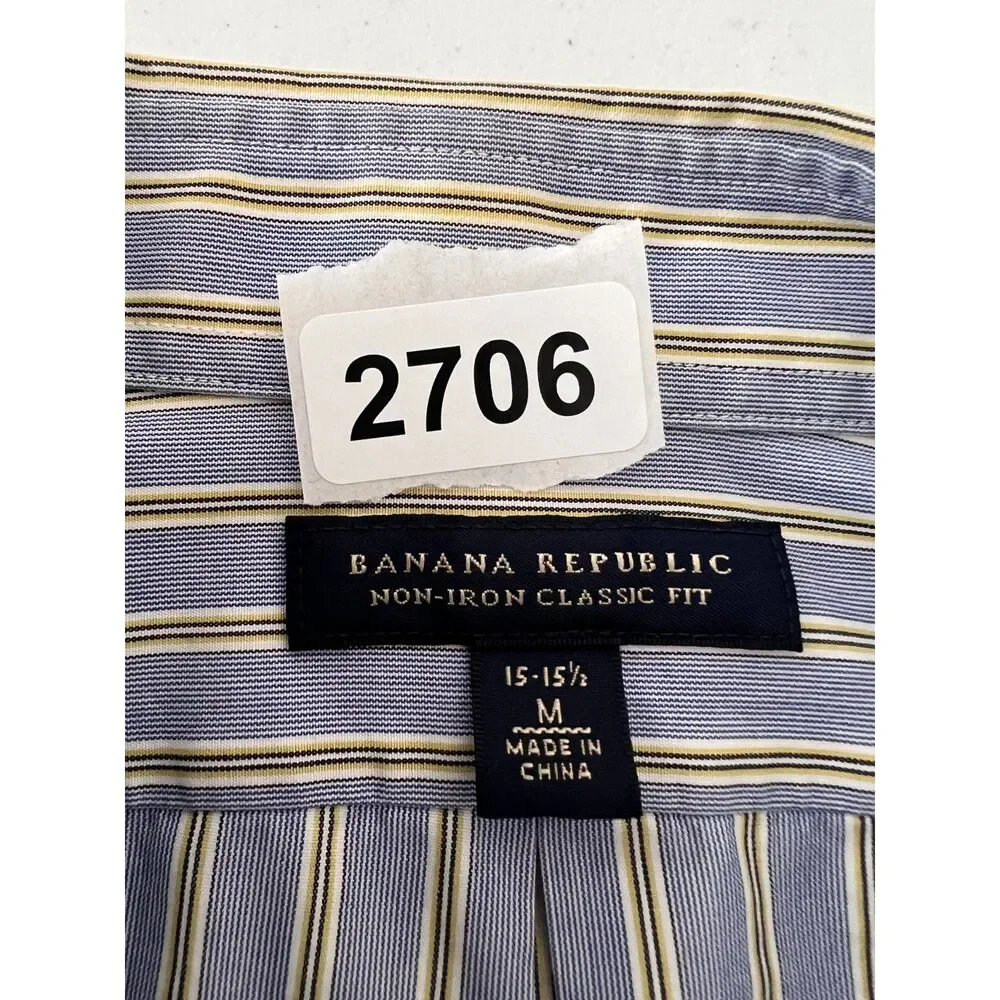 Banana Republic Non-Iron Classic Fit Button Up Shirt Blue Yellow Stripe Men's M